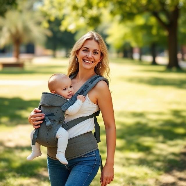 Mamá paseando con su bebé en canguro