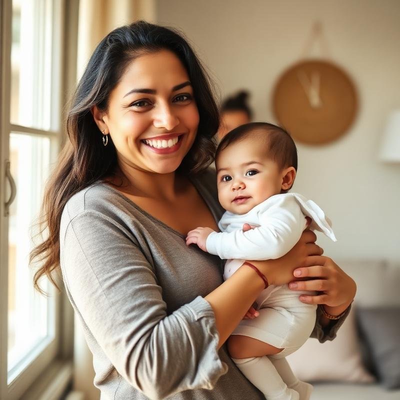 Foto de Gabriela Andrade con su bebé en brazos